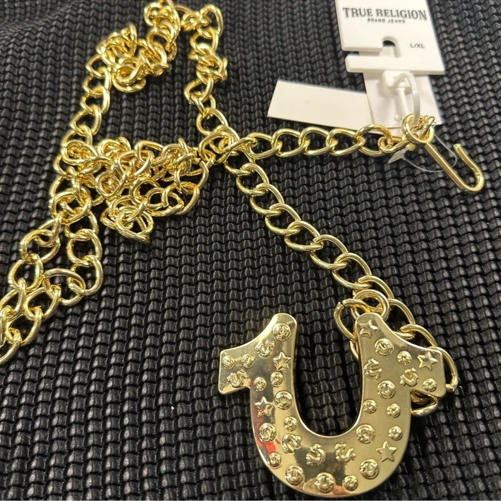 🆕True Religion Gold Horseshoe Chain Statement Belt